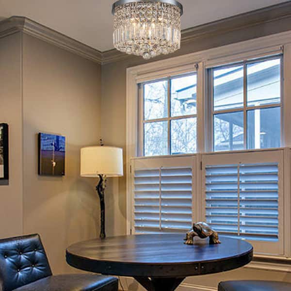 14 in. 4-Light Chrome Flush Mount Crystal Chandelier for Bedroom Dining Room with No Bulbs Included