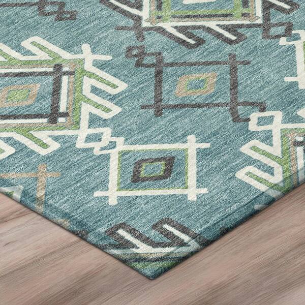 Chantille Machine Washable Indoor/Outdoor Abstract ACN3042 Teal 2 ft. x 7 ft. Runner Rug