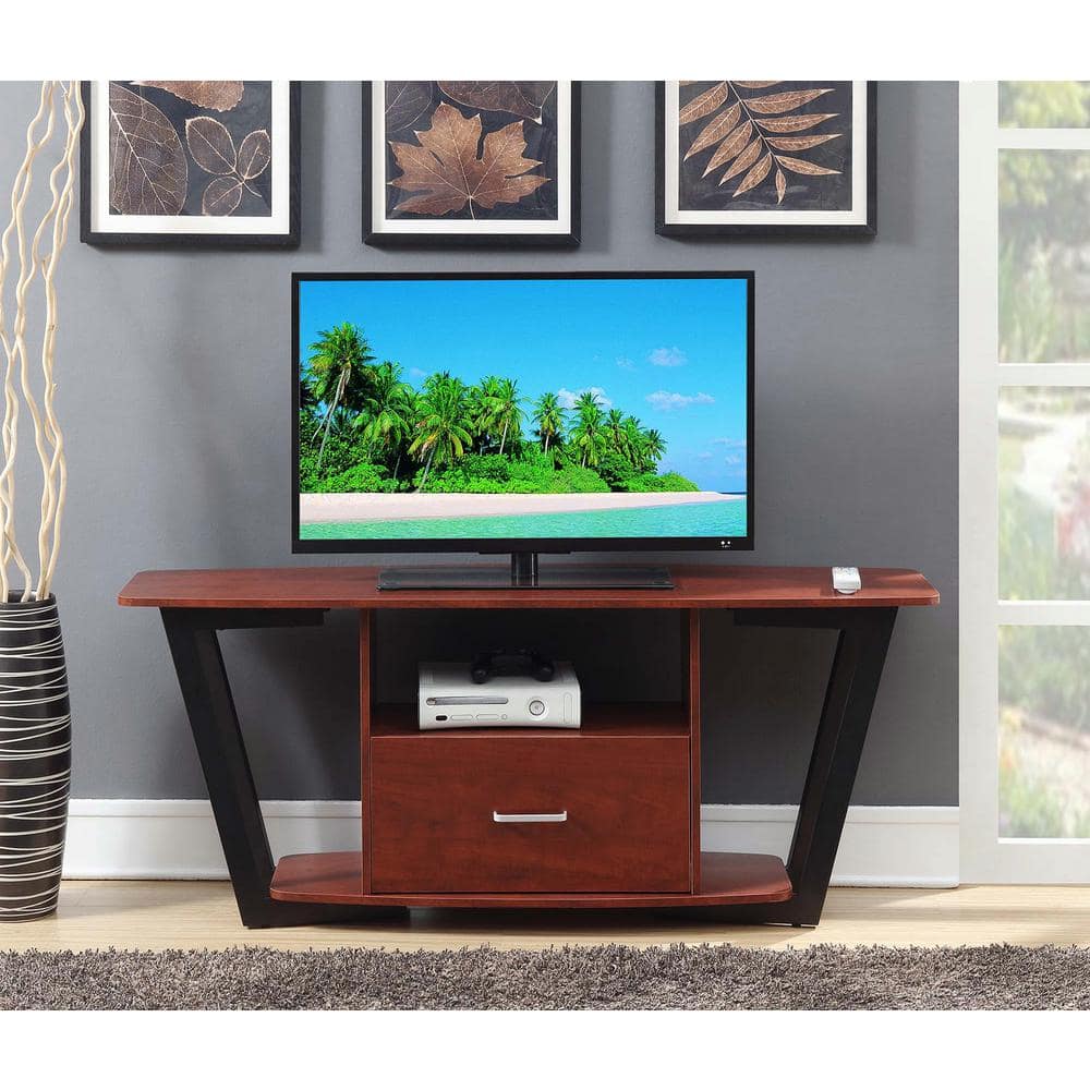 Cherry and Black 58" TV Stand with Cabinet