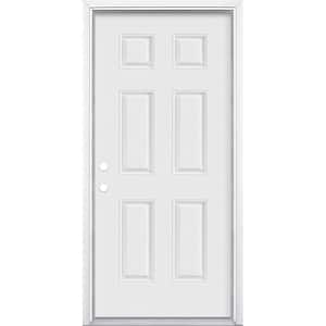 36 in. x 80 in. 6-Panel Right-Hand Inswing Primed White Smooth Fiberglass Prehung Front Exterior Door with Brickmold