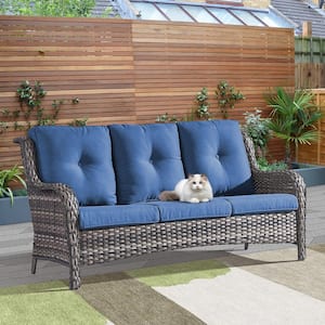 Carolina Gray 1 Piece Wicker Outdoor Couch Gray Wicker with Blue Cushion