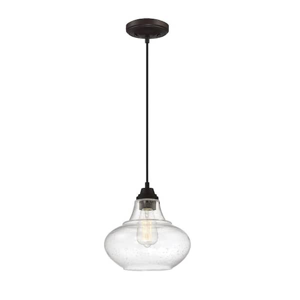 Savoy House Meridian 10 in. W x 10 in. H 1-Light Oil Rubbed Bronze Pendant with Clear Seeded Glass Shade