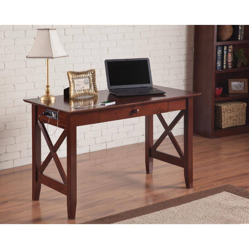 AFI 48 in. Rectangular Walnut 1 Drawer Writing Desk with Solid Wood Material, Brown -  AH12244