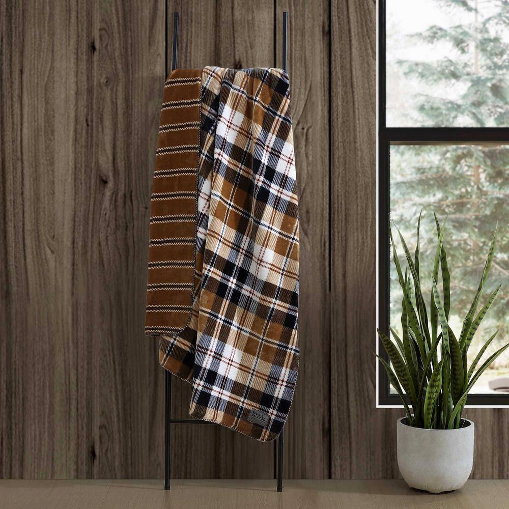 Twin Beige Fleece Reversible Plaid Blanket