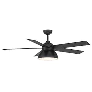 52 in. W x 24.95 in. H Integrated LED Distressed Matte Black Indoor Ceiling Fan with Reversible Motor and Remote Control