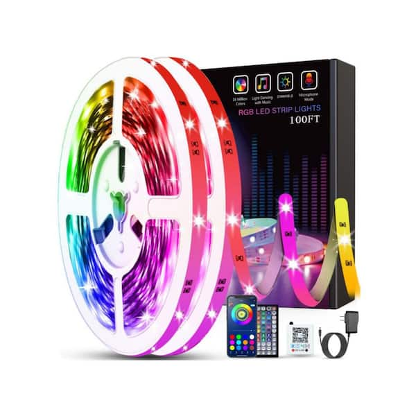 BIBIVIS 50 ft. RGB LED Smart Music Sync Color Changing Led Strip Lights with Remote Led Lights for Bedroom, Room, Party (2-Pack)