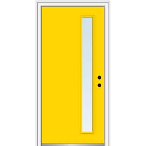 32 in. x 80 in. Viola Low-E Glass Left-Hand Inswing 1-Lite Clear Midcentury Painted Fiberglass Smooth Prehung Front Door