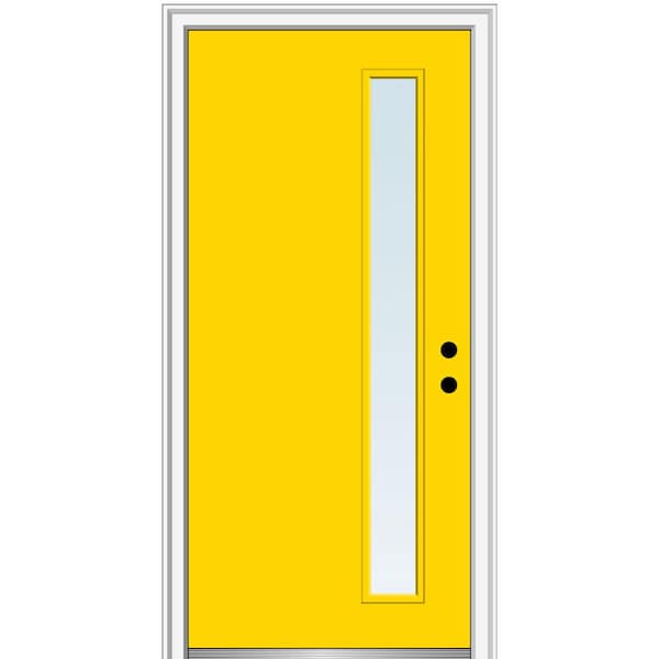 MMI DOOR 32 in. x 80 in. Viola Low-E Glass Left-Hand Inswing 1-Lite Clear Midcentury Painted Fiberglass Smooth Prehung Front Door
