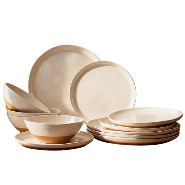 12-Piece White Melamine Dinnerware Set (Service for 4), Unbreakable Plates and Bowls, Dishwasher Safe, Lightweight