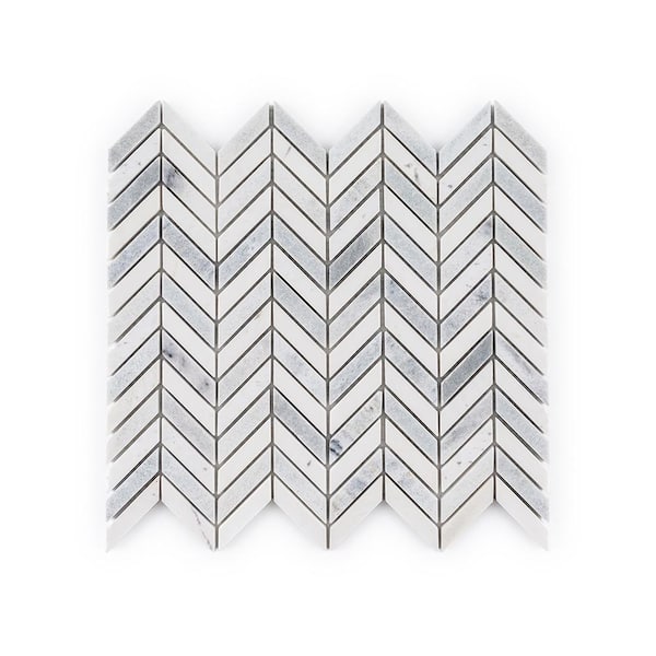 Jeffrey Court Jetwing White/Grey 10.75 in. x 11.875 in. Chevron Polished White/Grey Marble Wall/Floor Mosaic Tile (8.86 sq. ft./Case)