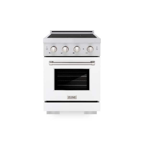 24 in. Paramount Induction Range with 3 Element Cooktop and Electric Oven in Satin Stainless Steel and White Matte Door