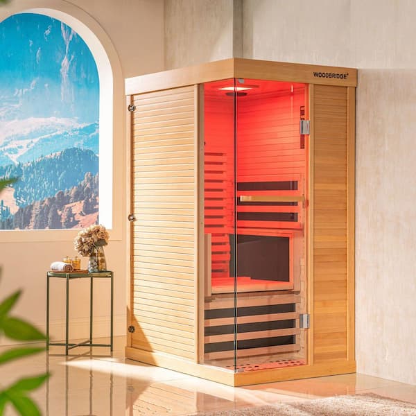 WOODBRIDGE 1-Person Outdoor Canadian Hemlock Infrared Sauna with Adjustable Temperature