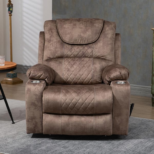 Oversized 180° Lying Flat Brown Velvet Electric Recliner Chair Elderly Power Lift Chair with Massage and Heating