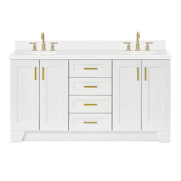 Taylor 66 in. W x 22 in. D x 36 in. H Double Sink Freestanding Bath Vanity in White with Pure White Quartz Top
