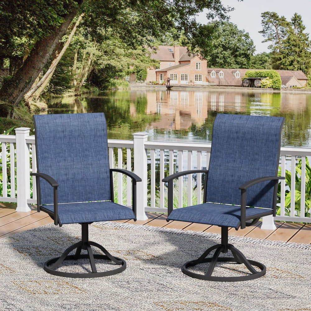 2-Piece Outdoor Patio Swivel Dining Chairs with All-Weather Metal Frame and Breathable Textilene Fabric in Blue price history on PriceWatchPro