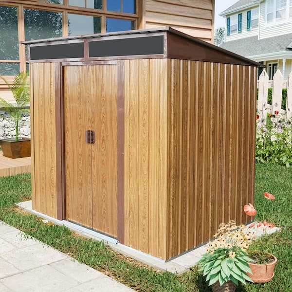 Outdoor Storage Shed 6 ft. W x 5 ft. D Metal Shed with Foundation and Sliding Door Brown (30 sq. ft. )