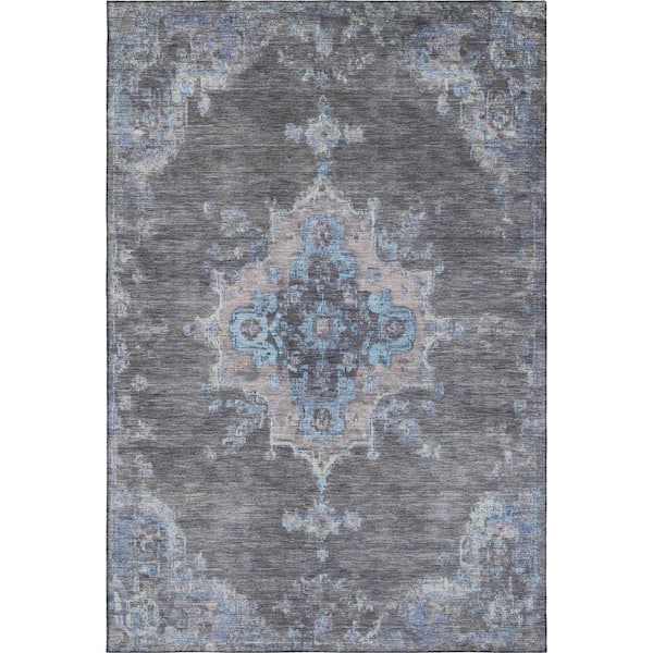 Mayfield Premium Machine Washable Abstract AMF2321 Graphite 9 ft. x 12 ft. Area Rug