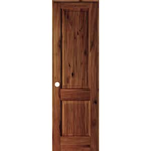 28 in. x 96 in. Knotty Alder 2 Panel Right-Hand Sq. Top V-Groove Red Chestnut Stain Wood Single Prehung Interior Door