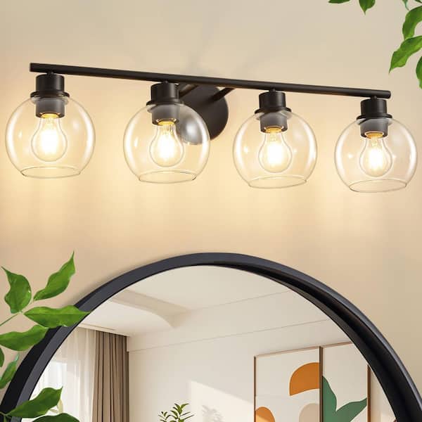 Modern 29.53 in. 4-Light Black Bathroom Vanity1-Light Interior Powder Room1-Lighting with Clear Globe Shades