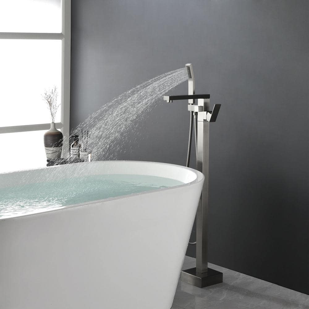 Brushed Nickel Freestanding Tub Filler with Hand Shower