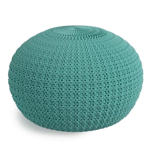 Sonata Round Knitted Pouf in Aqua Recycled PET Polyester