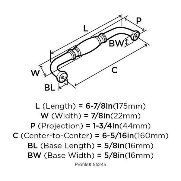 Granby 6-5/16 Inch Satin Nickel Traditional Cabinet Pull