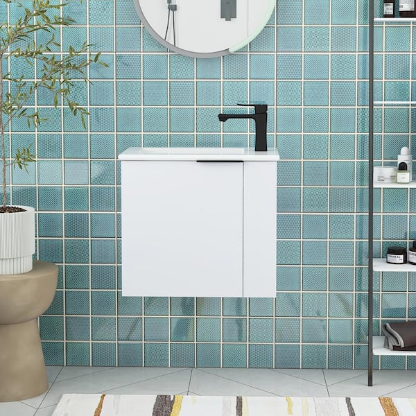 Unbranded 22 in. W x 13 in. D x 20 in. H Wall Mounted Bath Vanity in White with White Ceramic Top