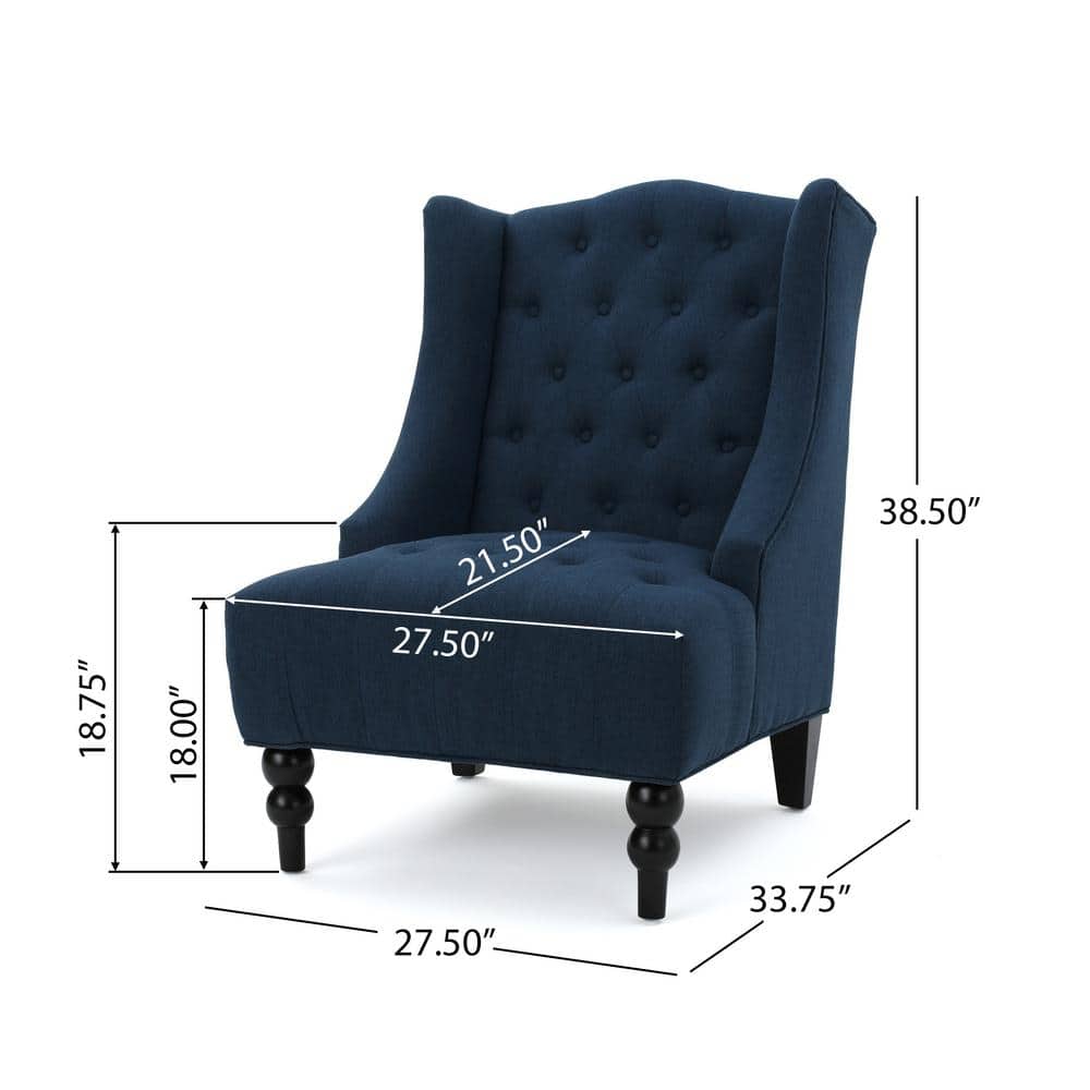 Toddman High Back Blue Tufted Accent Chair with Wood Legs