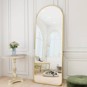 21 in. W x 63 in. H Arched Gold Aluminum Alloy Framed Rounded Full Length Mirror Standing Floor Mirror