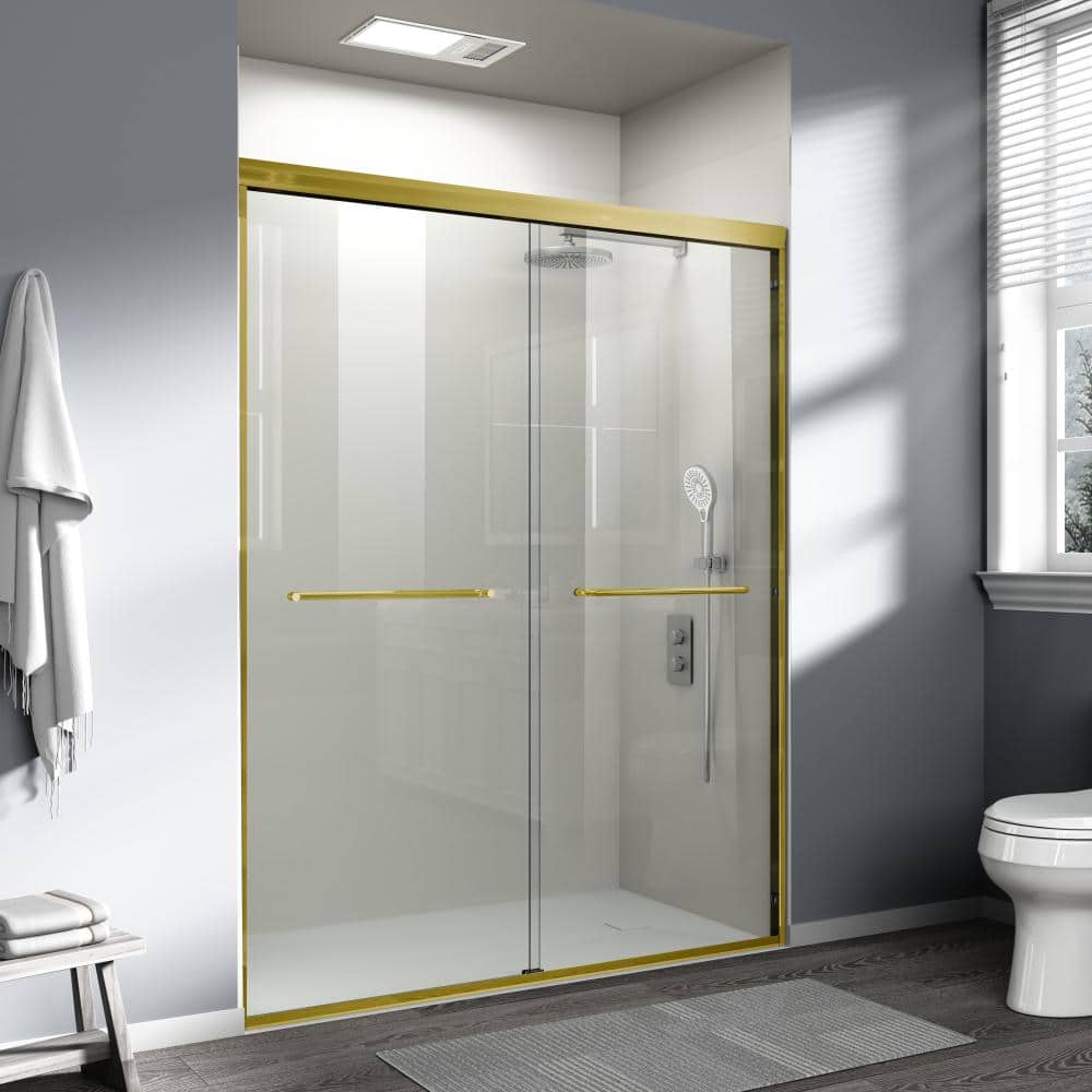 "56-60"" W x 72"" H Brushed Gold Semi-Frameless Double Sliding Shower Door, 1/4"" (6mm) Walk-in Tempered Glass" price history on PriceWatchPro