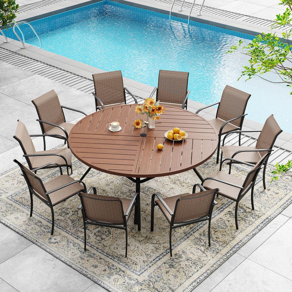 11-Piece Outdoor Patio Dining Set with 59.8 in. Walnut Round Table and 10--Brown Dining Chairs price history on PriceWatchPro