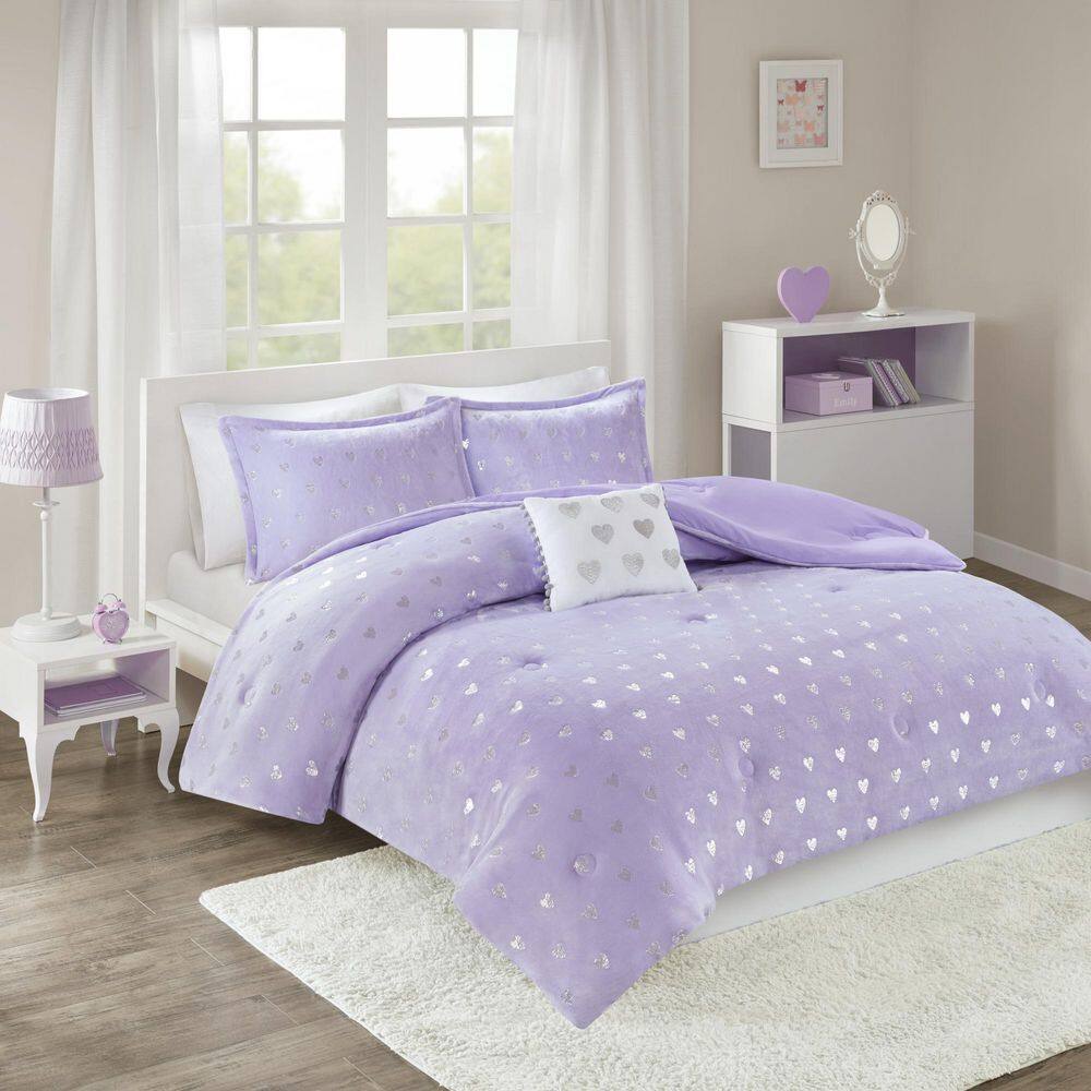 Full Purple and Silver Microfiber Kids Comforter Set