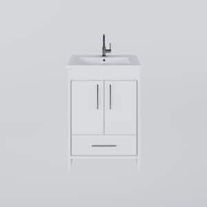 Pacific 24 in. x 18 in. D Bath Vanity in White with Ceramic Vanity Top in White with White Basin
