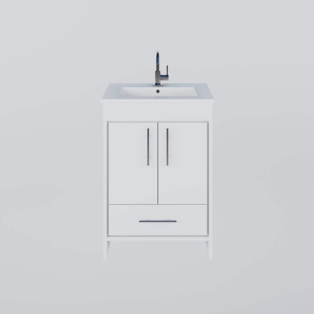 Pacific 24" Soft White Modern Bathroom Vanity with Brushed Nickel Handles