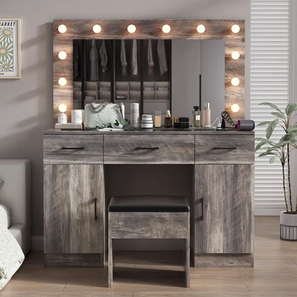 Gray Makeup Vanity Set with USB