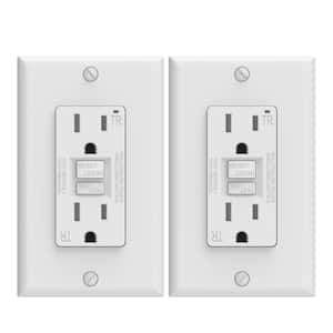 White 15 Amp 125-Volt Tamper Resistant Duplex Self-Test GFCI Outlet, with Wall Plate (2-Pack)