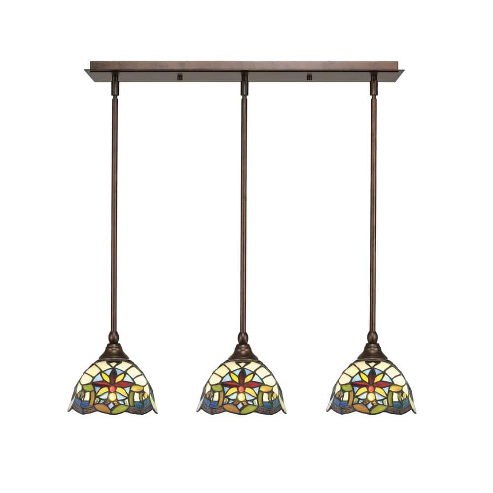 Livingston 100-Watt 3-Light Bronze Shaded Pendant Light with 7 in. Earth St