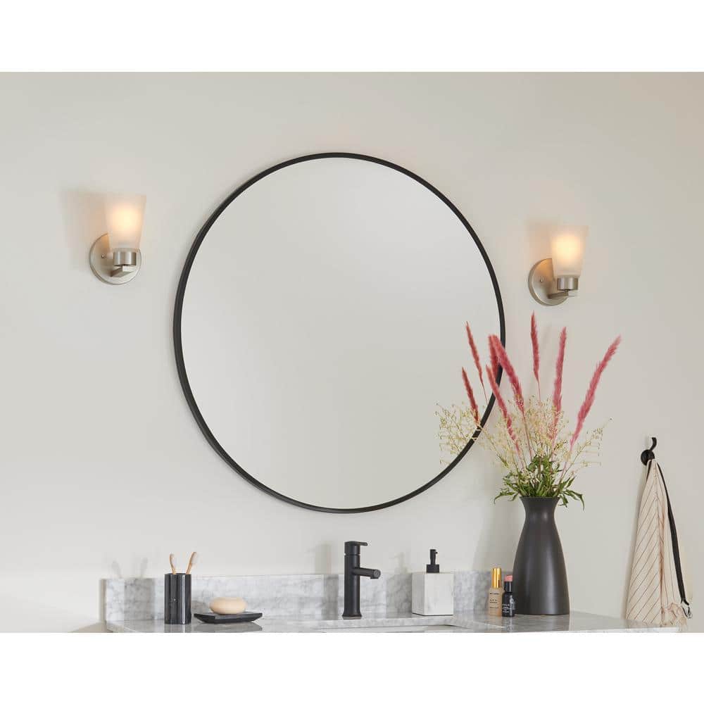 Stamos 1-Light Brushed Nickel Bathroom Indoor Wall Sconce Light with Satin Etched Glass Shade price history on PriceWatchPro