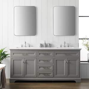 Thompson 72 in. W x 22 in. D Bath Vanity in Gray with Engineered Stone Vanity Top in Carrara White with White Sinks