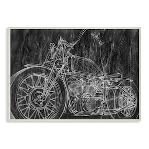 12.5 in. x 18.5 in. "Monotone Black and White Motorcycle Sketch" by Ethan Harper Wood Wall Art