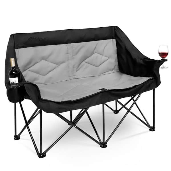 Black Outdoor Folding Chair Oxford Fabric Folding Lawn Chair 2 Person Camping Chair Heavy Duty Portable