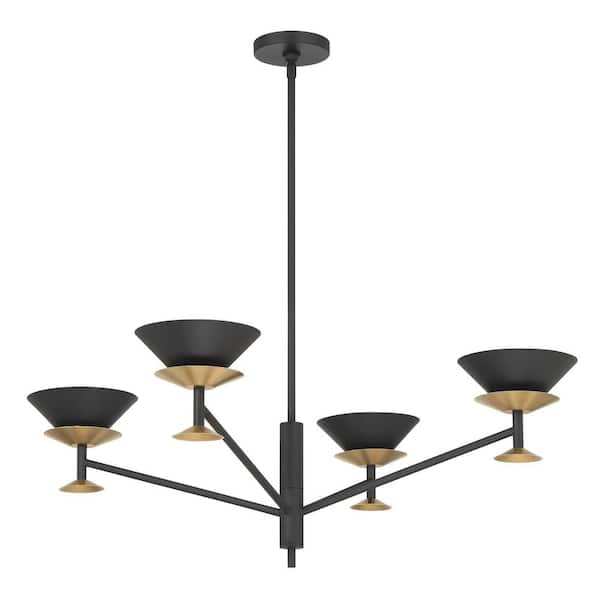 Tremolo 36-inch 4-light Textured Black and Champagne Gold Chandelier