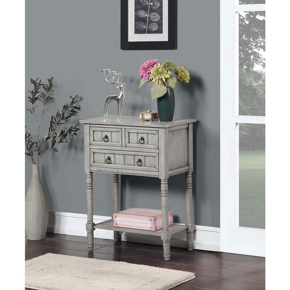 Elegant Kendra Wirebrush Light Gray 3-Drawer Hall Table