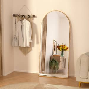 22 in. W x 65 in. H Oversized Arched Full Length Mirror Wood Framed Gold Wall Mounted/Standing Mirror Floor Mirror