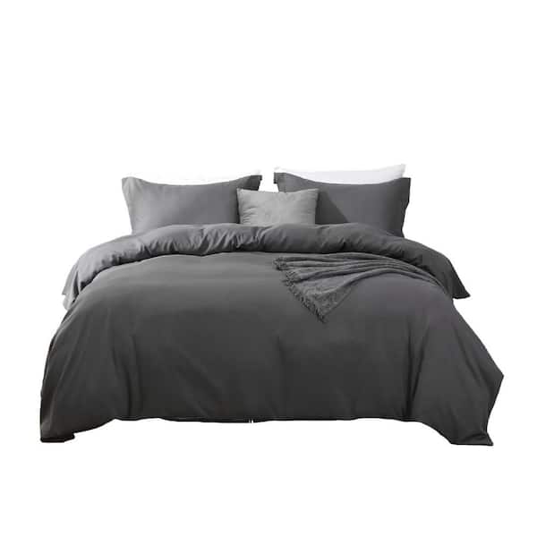 HomeRoots Dark Slate Gray Solid Color King Microfiber Duvet Cover Set