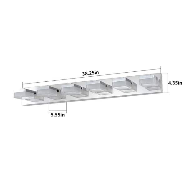 38.2 in. 6-Light LED Chrome Bathroom Vanity Light Strip 6000K Dimmable with Acrylic Shade