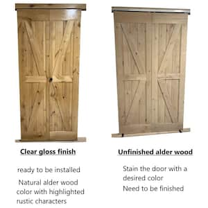 Double 42 in. x 84 in. Unfinished Alder Wood Barn Doors wtih Bypass Sliding Barn Door with Hardware Kit