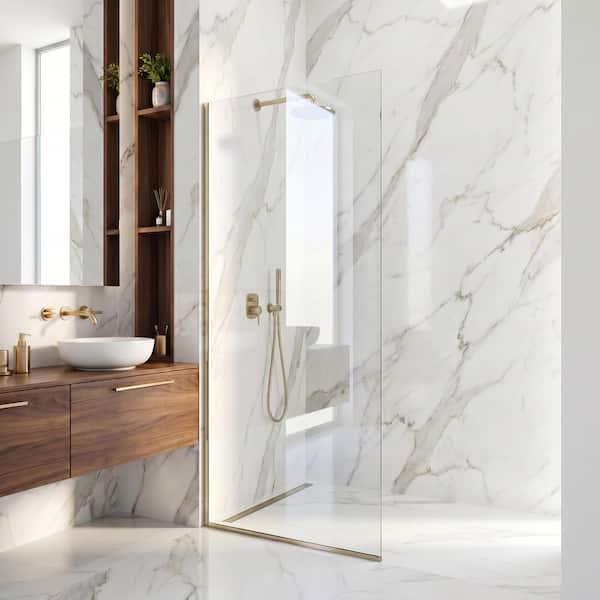 VIGO Zenith 34 in. W x 74 in. H Frameless Fixed Shower Screen Door