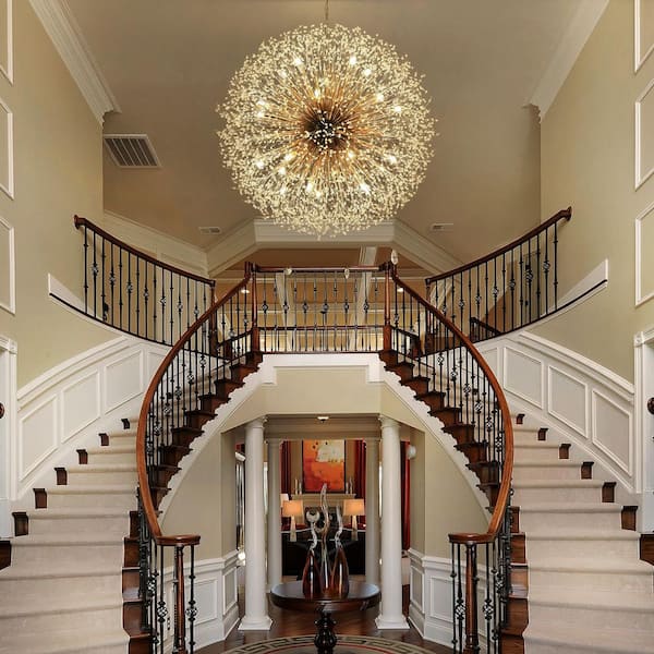 Calzada 24-Light Gold Decor Dandelion Firework Chandelier with Bulbs