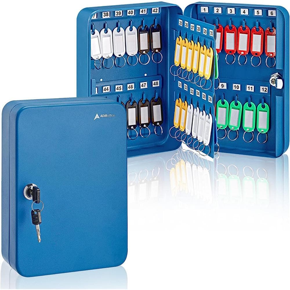 Blue Steel Wall-Mount Key Cabinet with Secure Lock